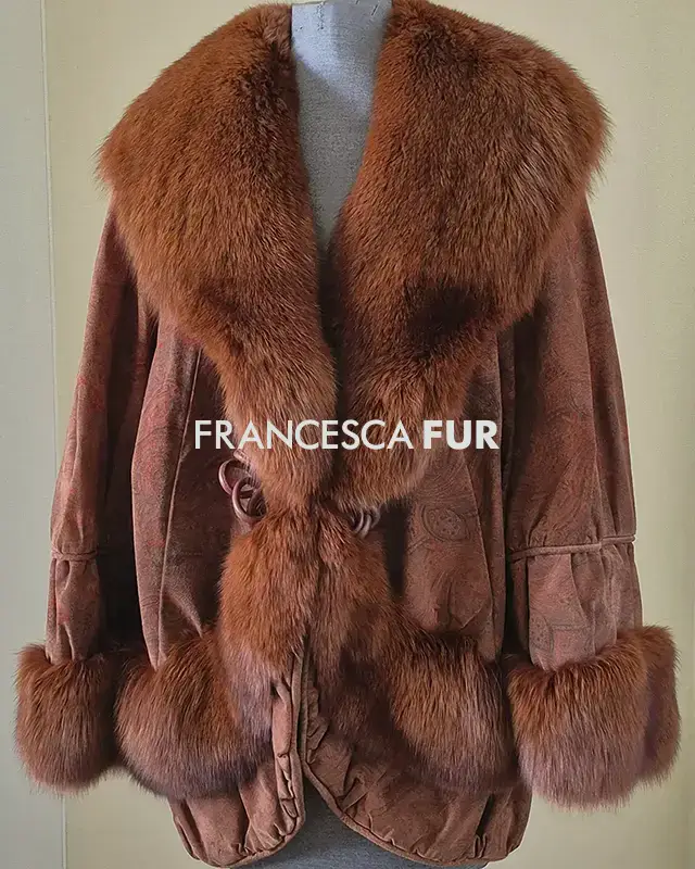 FOX FUR Trimmed Brown Suede Jacket