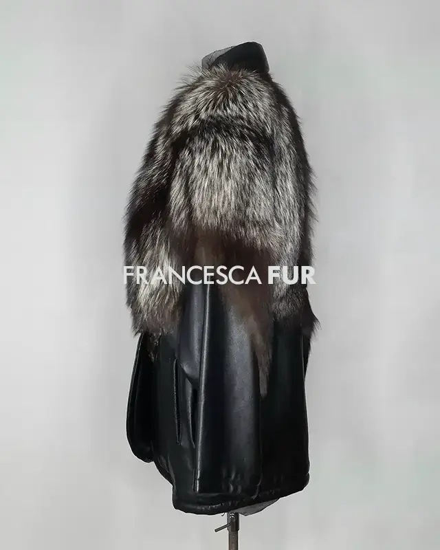 LEATHER JACKET With Silver Fox Fur Pelts