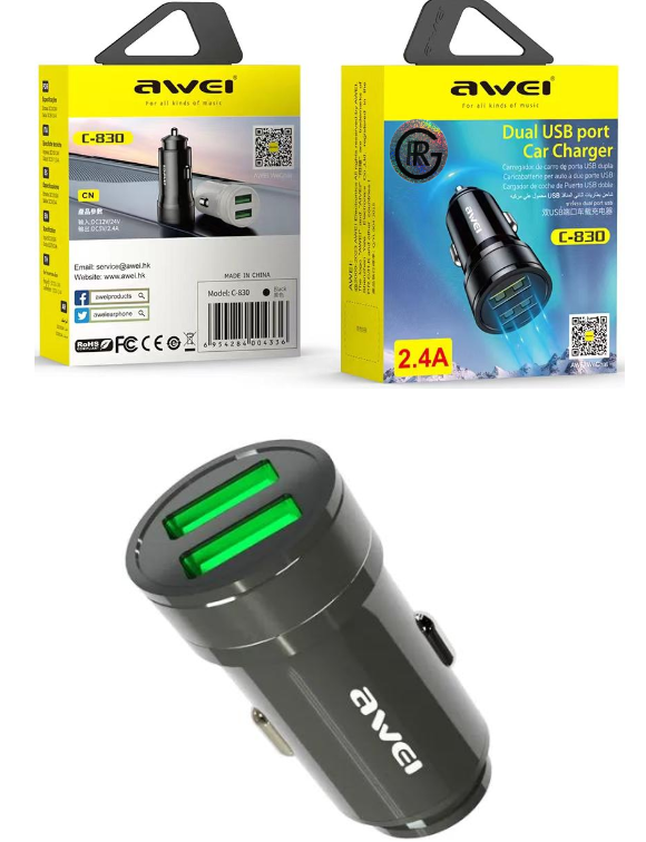 Awei C-830 Car Charger Dual USB Port 2.4A