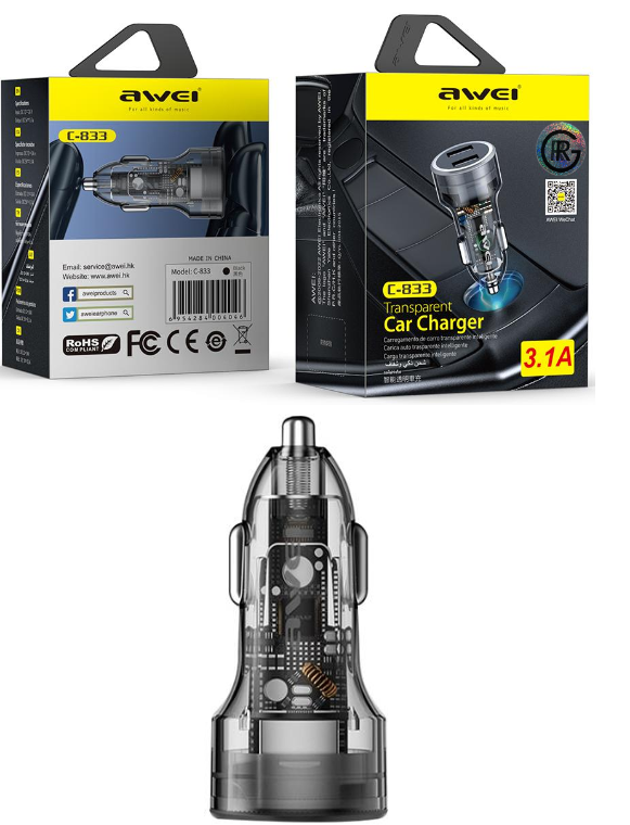 Awei C-833 Super Fast Charge Car Charger DUAL Quick USB Car Charger