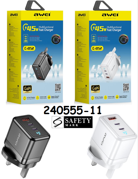 Awei C-852 Fast Charging Charger Power Adapter Double Type C 