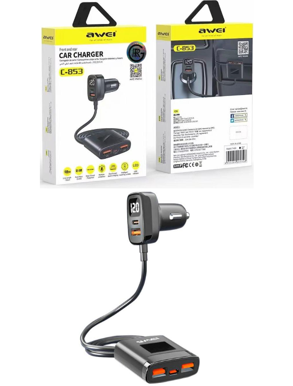 Awei C-853 Car Charger Fast Charging Dual-Output USB & Type-C 