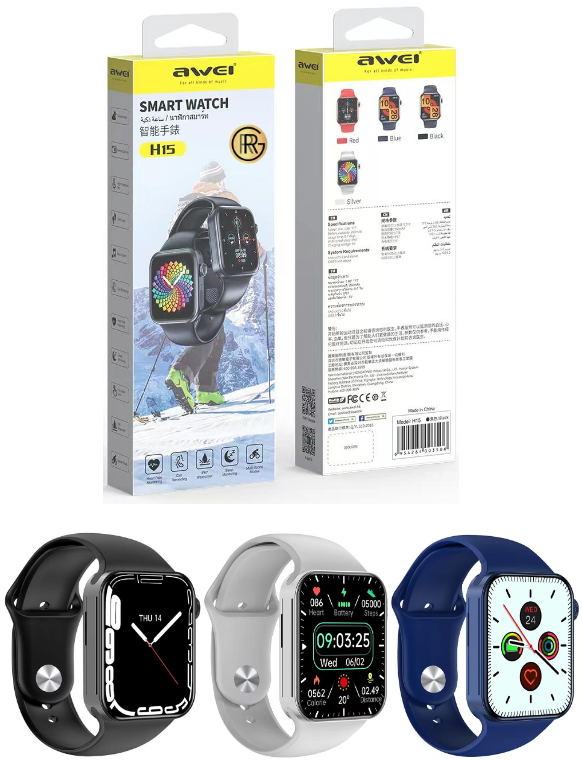 Awei H15 Smart Watch 1.86" Touch Display Heart Rate Bluetooth Call IP67 Water Resistance Music Control