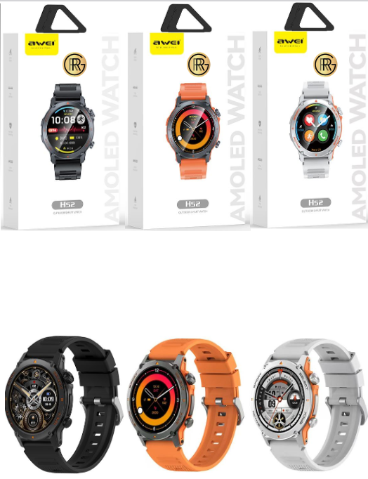 Awei H52 Smart Watch Amoled Screen IP68 Waterproof Sleep Heart Blood Oxygen Monitoring 