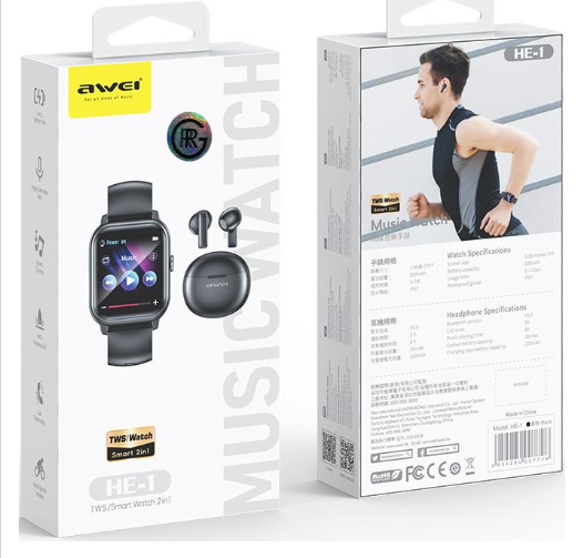 Awei HE-1 Combo Music Smart Watch,Screen size: 1.95" TFT Screen Stereo Headset