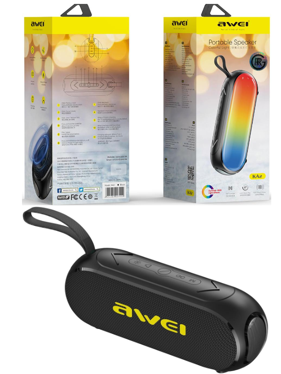 Awei KA2 Bluetooth Wireless Speakers RGB  Full Surround Sound Enhanced Bass 