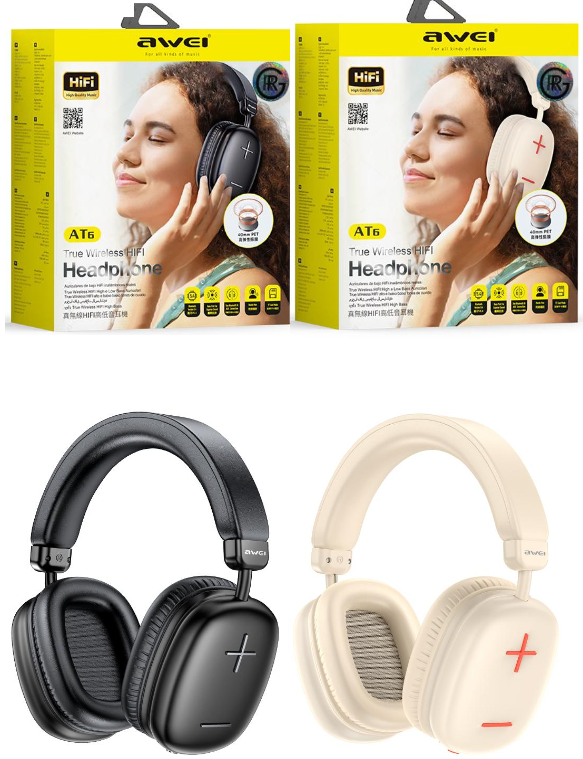 Awei AT6 Wireless Bluetooth Headphone With Surround Sound Noise Cancelling