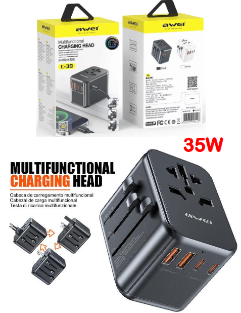 Awei C-39 35W Travel Adaptor Universal Plug 4 Port Multifunctional Universal Adapter