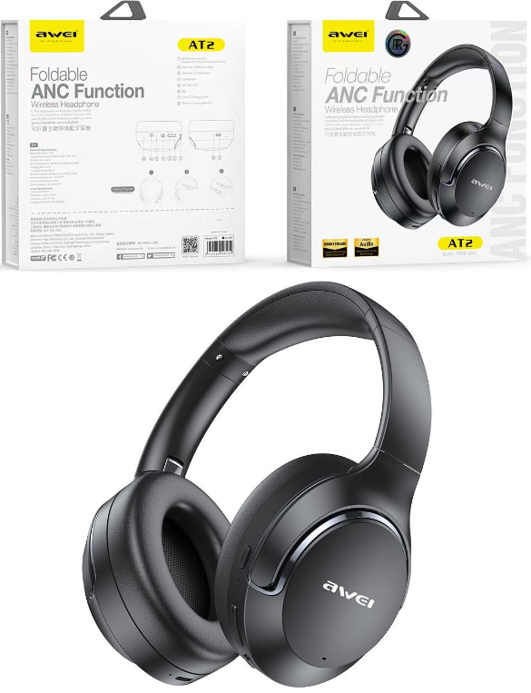 Awei AT2 ANC Wireless ANC Headphone Bluetooth 5.3 40mm Dynamic Driver 