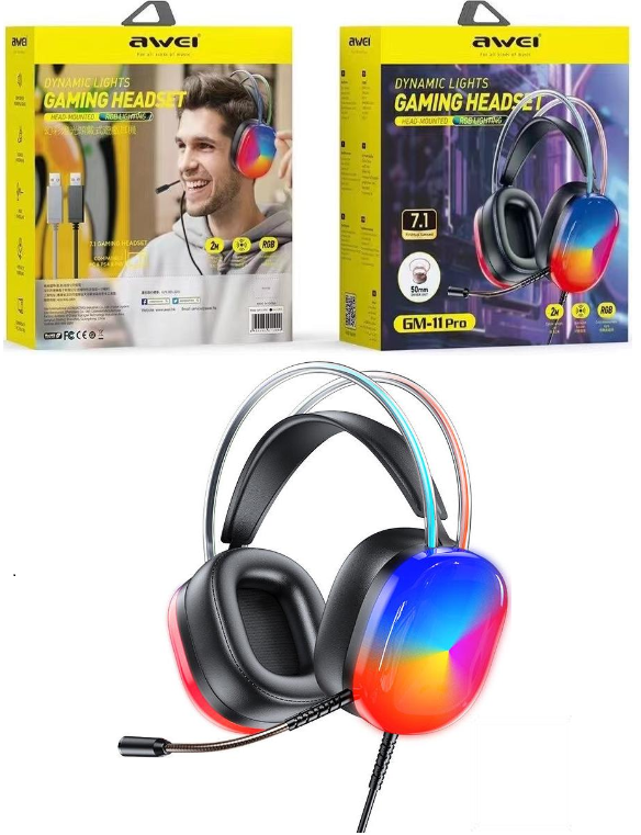Awei GM-11 Pro  Wired Gaming Headphone Surround Sound Dynamic Lighting With Mic