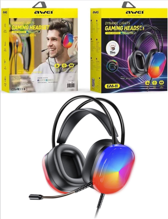 Awei GM-11 Wired HeadphoneSurround Sound Dynamic Lighting Gaming Headset With Mic