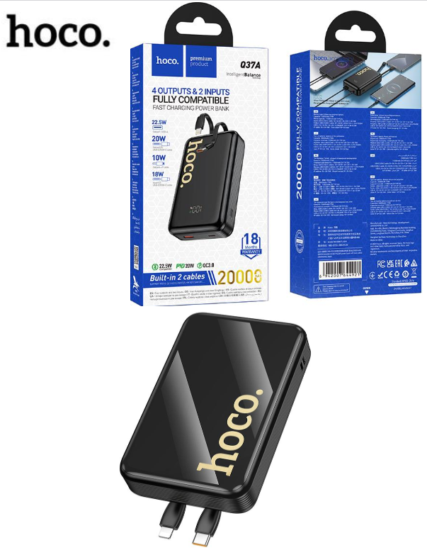 hoco Q37A 20,000mAh Power Bank  With Type-C/IPH Fast Charging  LED Display