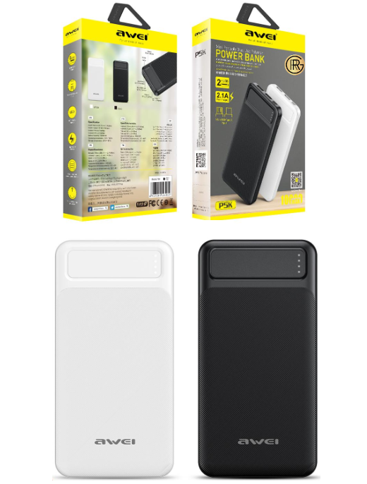 Awei P5K 10,000mAh Power Bank Portable Dual USB Type C Micro Dual Input Fast Charging