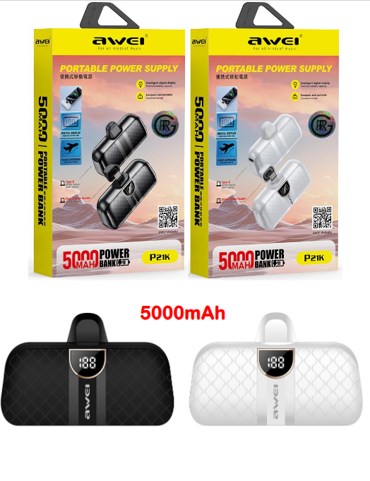 Awei P21K 5,000mAh Power Bank Mini with Connector Type-C Built In and light weight