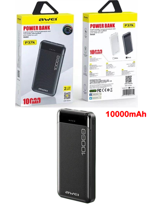 Awei P37K 10,000mAh Portable Power bank Powerful Fast Charging 2 Output 2 Input