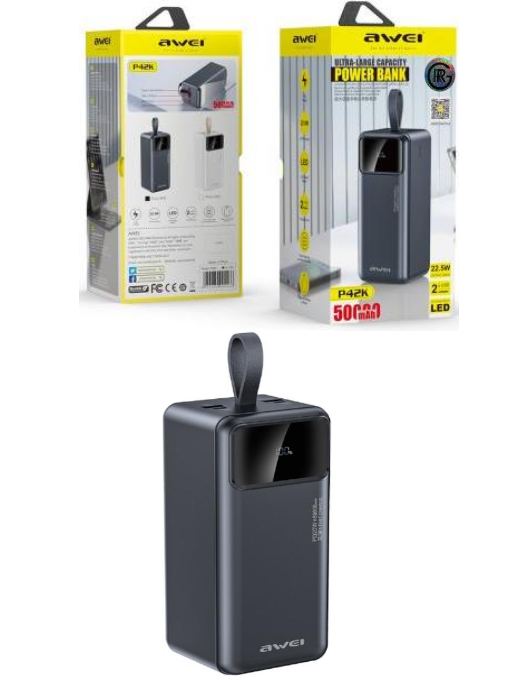Awei P42K 50,000mAh Power Bank Portable For iPhone & Android 22.5W PD Fast Charger 