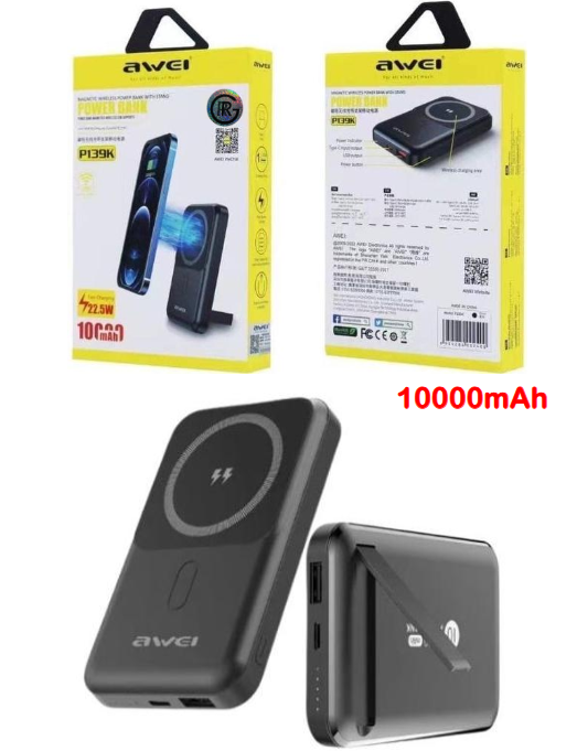 Awei P139K 10,000 Magnetic Wireless Charging Power Bank with Stand