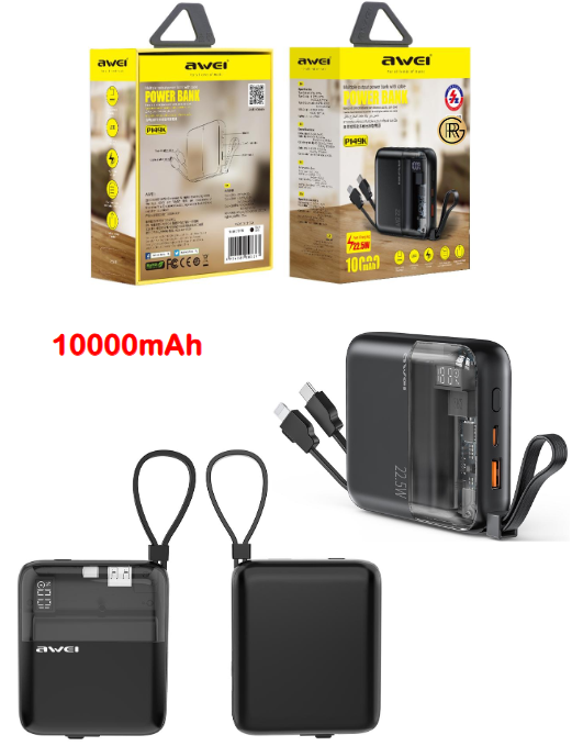 Awei P149K 10,000mAh Power Bank Built In Cable PowerBank 22.5W Fast Charging 