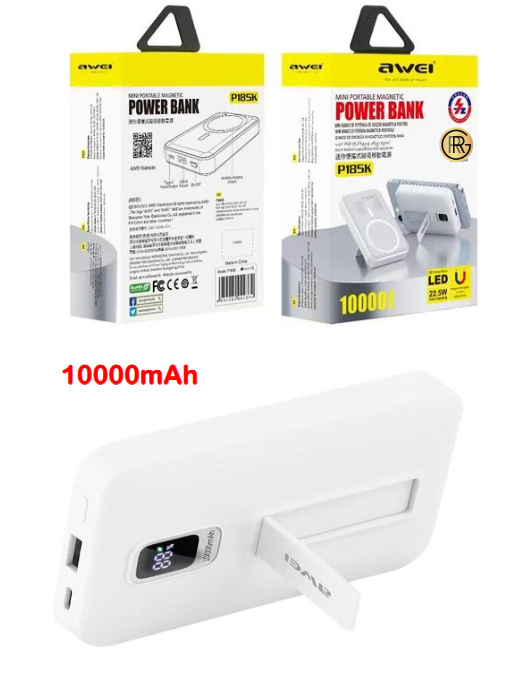 Awei P185K 10,000mAh Magnetic Wireless Power Bank Charger with Stand