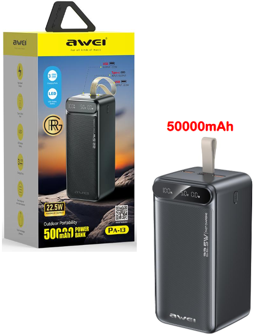 Awei PA-13 50,000mAh Power Bank Quick Charging LED Display Multi Output