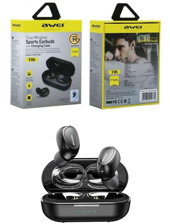 Awei T16 True Wireless Sports ,Stereo Bluetooth 5.0 Earbud Earphone With Charging Case