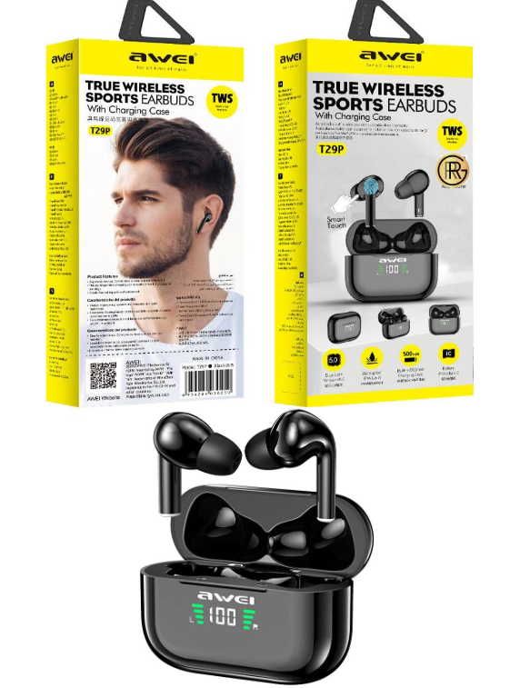 Awei T29P True Wireless Earbuds Bluetooth 5.0 with LED Digital Display-Black