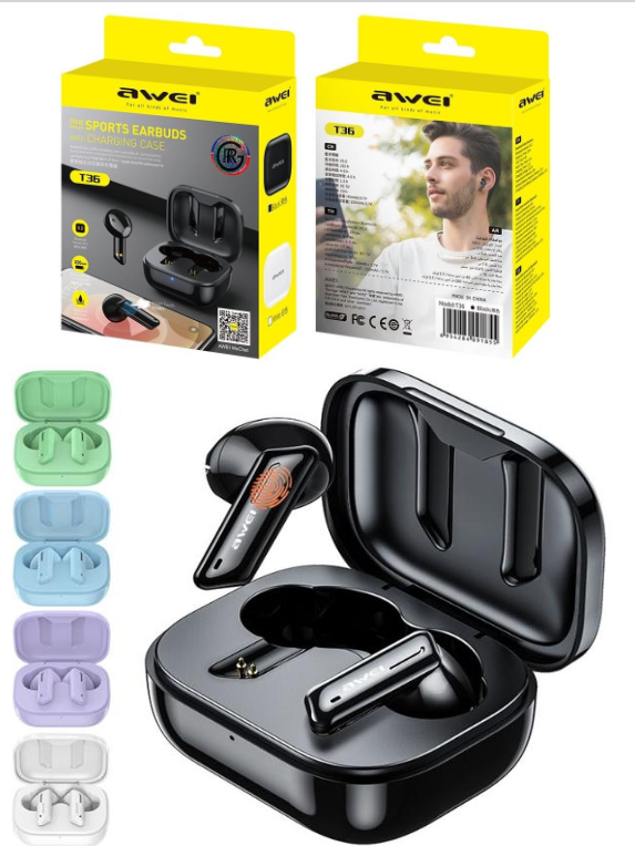 Awei T36 Wireless Bluetooth Earphone Headset Noise Cancelling & Mini Sports Earbuds 