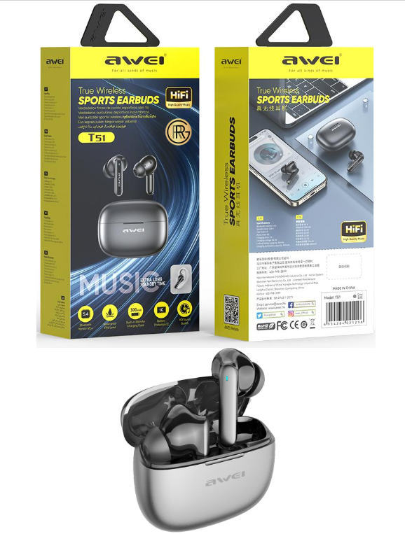 Awei T51 True Wireless Bluetooth Earphones IPX6 Waterproof 