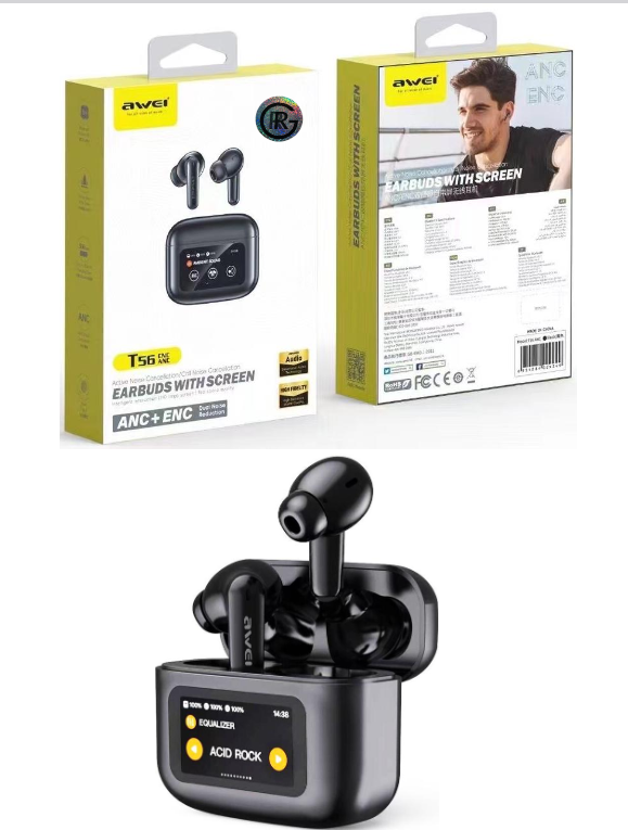 Awei T56 ANC+ENC Bluetooth 5.4 Earphones Smart Touch Noise Cancelling Earbuds With Mic
