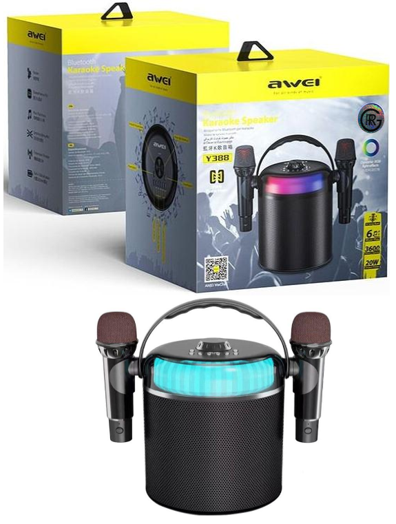 Awei Y388 Karaoke Wireless Bluetooth Speaker with 2 Microphones