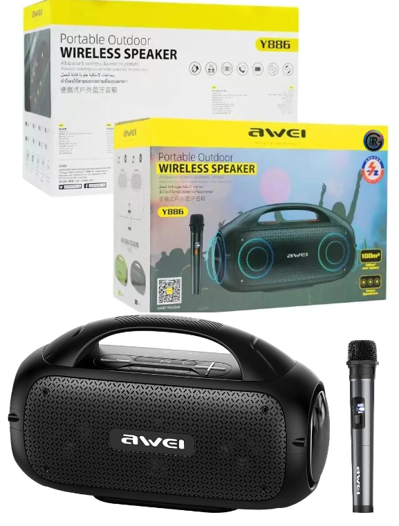 Awei Y886 Portable Wireless Speaker With Microphone Karaoke Mic Bluetooth Speaker