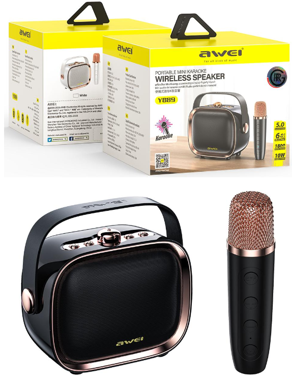 Awei Y889 Karaoke Bluetooth 5.0 Portable Speaker Microphone 360 Stereo Surround