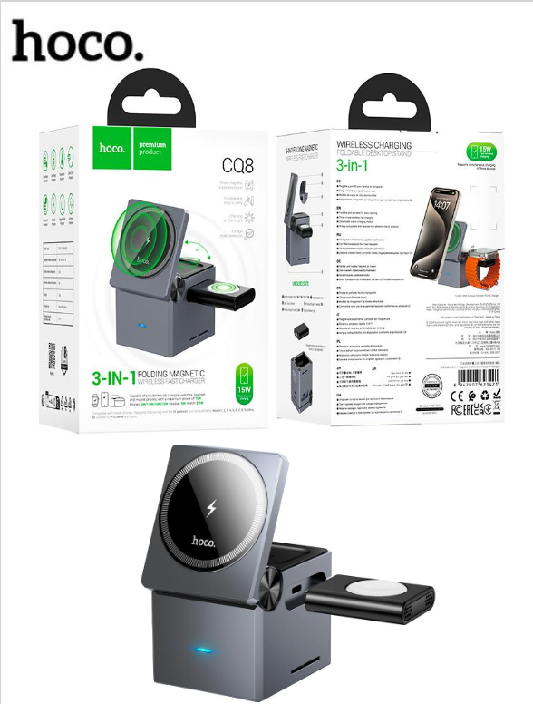 hoco CQ8 3 In 1  Magnetic WirelessStand For Phone  Apple Watch 