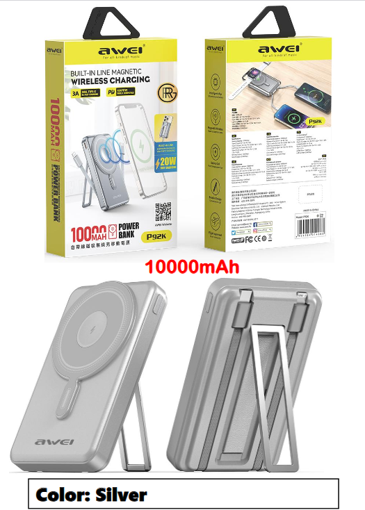 Awei P92K 10,000 mAh Magnetic Wireless Charging Power Bank Type - C Input/Output