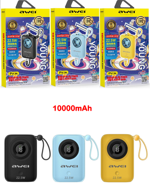 Awei P23K 10,000mAh Fast Charging High Performance Power Bank  With Cable Type C