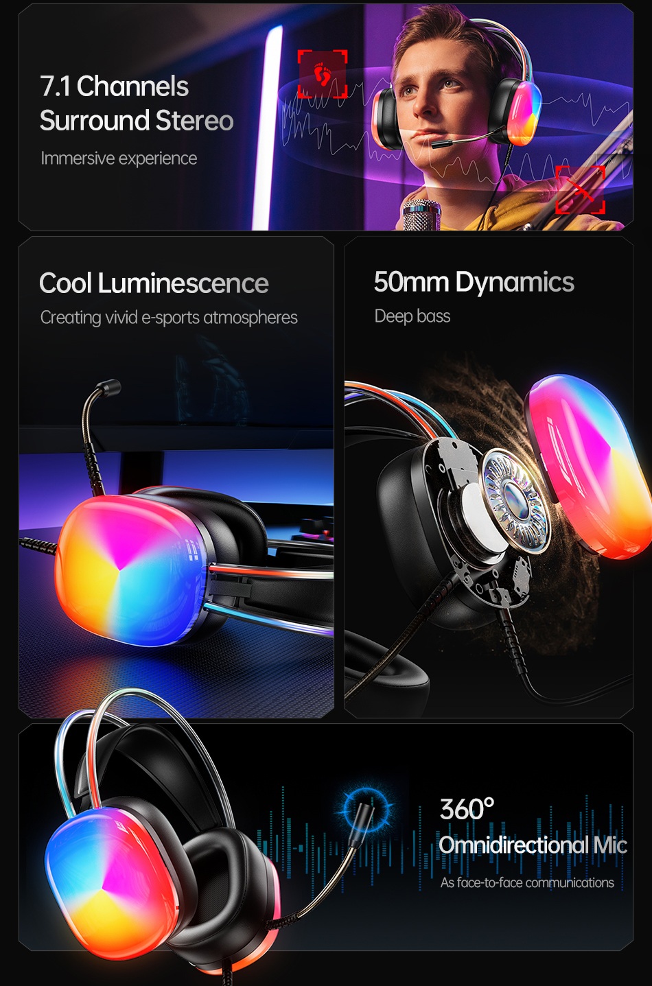 Awei GM-11 Wired HeadphoneSurround Sound Dynamic Lighting Gaming Headset With Mic