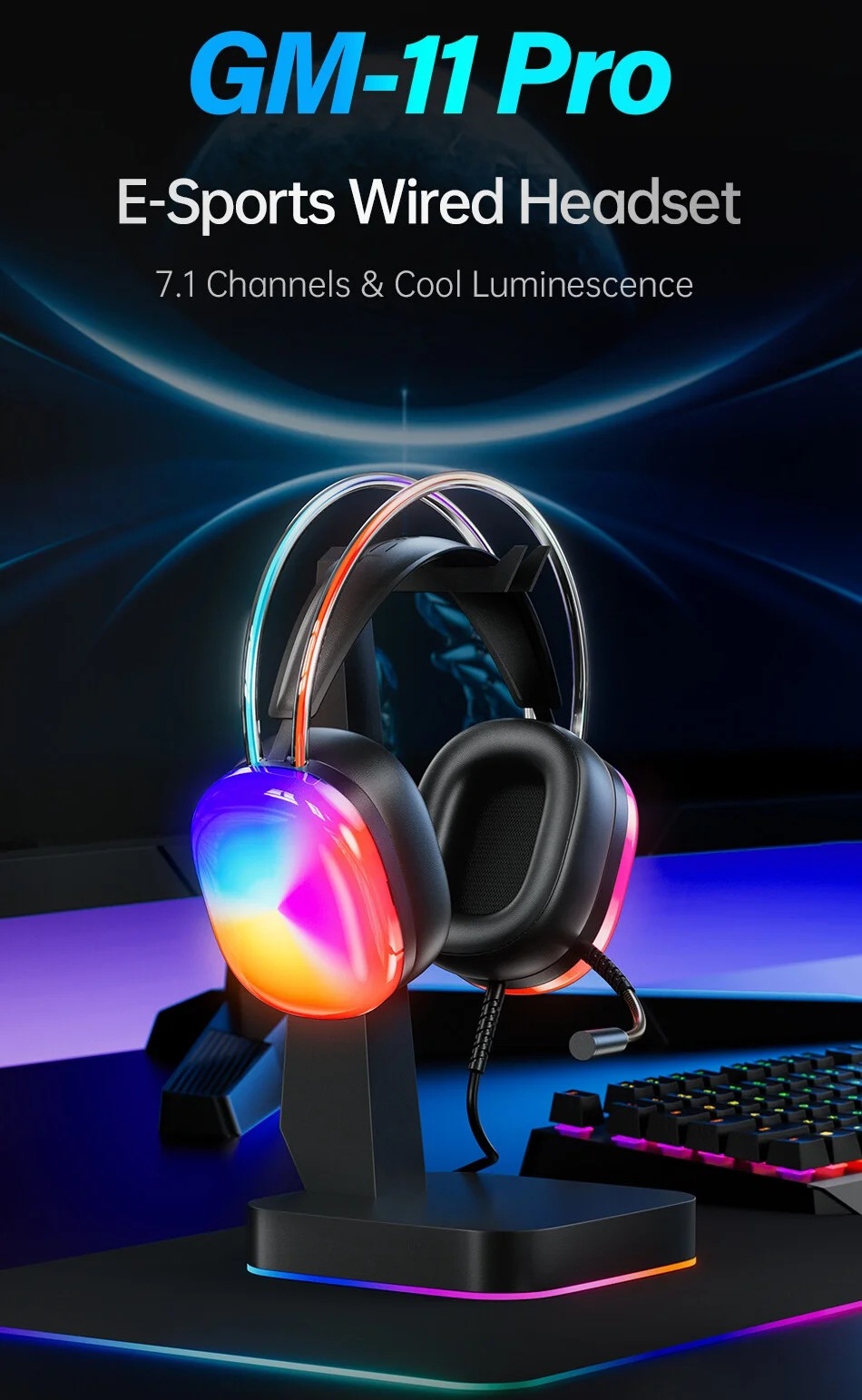 Awei GM-11 Pro  Wired Gaming Headphone Surround Sound Dynamic Lighting With Mic
