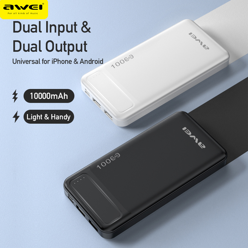 Awei P5K 10,000mAh Power Bank Portable Dual USB Type C Micro Dual Input Fast Charging
