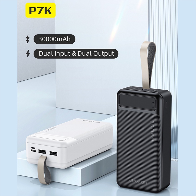 Awei P7K 30,000mAh Portable Power Bank Dual Type A USB A Type C Micro Dual Input Fast Charge 