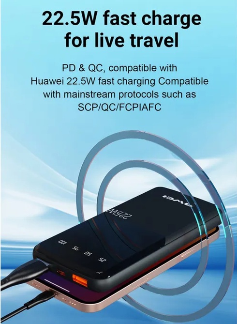 Awei P10K 10,000mAh 3.1A PD 20W Power Bank Fast Charging Digital Display Portable Slim Charger 22.5W