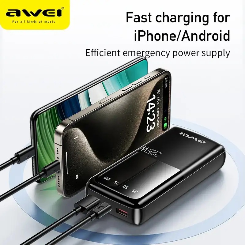 Awei P13K 20,000 Portable Power Bank Fast Charging Digital Display And Fast Charging Port