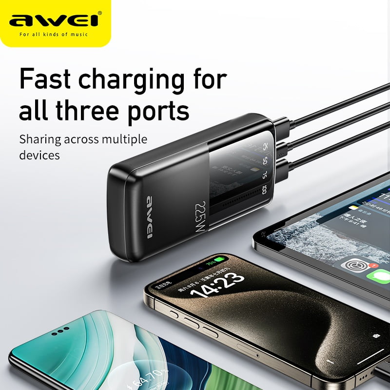 Awei P13K 20,000 Portable Power Bank Fast Charging Digital Display And Fast Charging Port