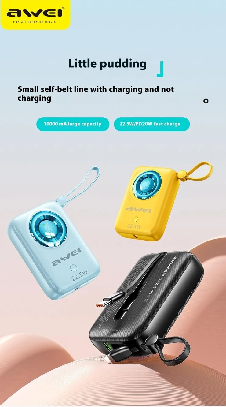 Awei P23K 10,000mAh Fast Charging High Performance Power Bank  With Cable Type C