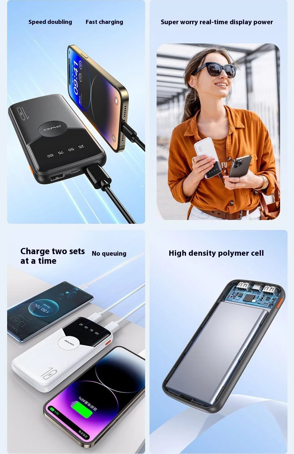 Awei P32K 10,000mah Power Bank 5V Type C Port USB C Micro USB LED Display