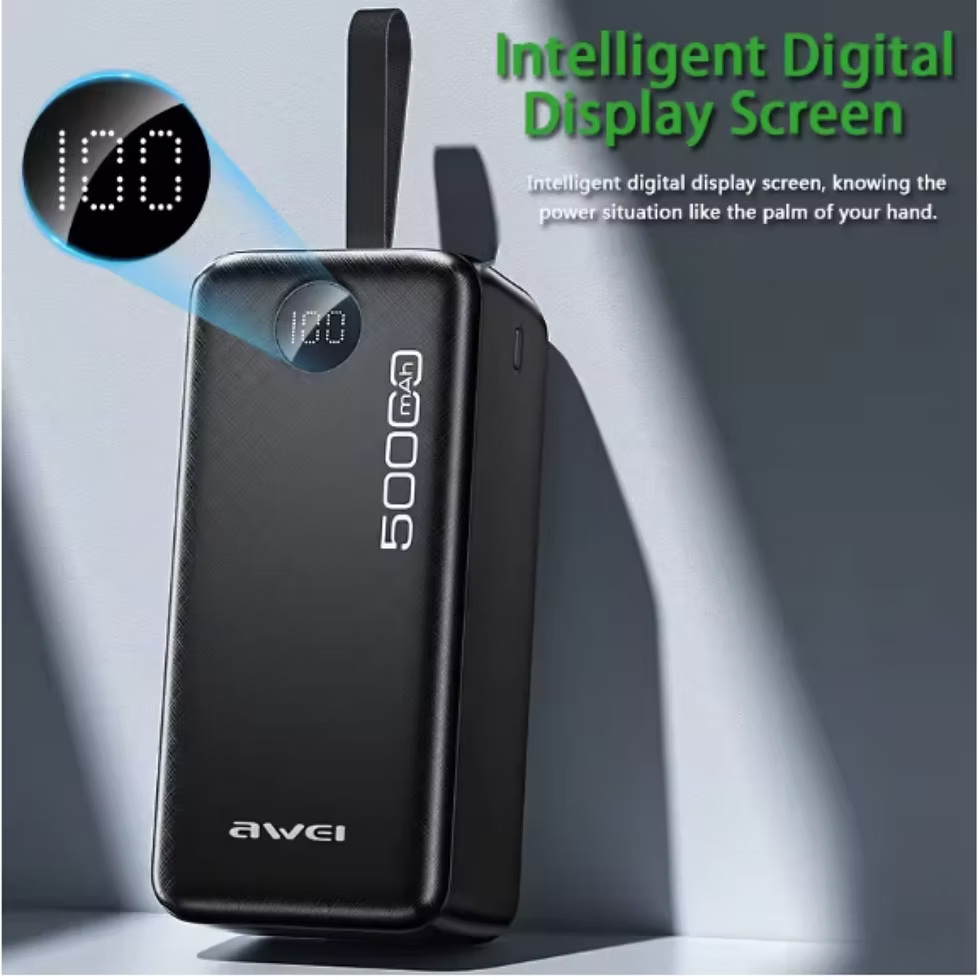 Awei P36K 50,000mAh Power Bank Fast Charging 22.5W  With Cable & High Capacity PD20W  Safety
