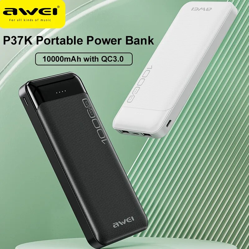 Awei P37K 10,000mAh Portable Power bank Powerful Fast Charging 2 Output 2 Input
