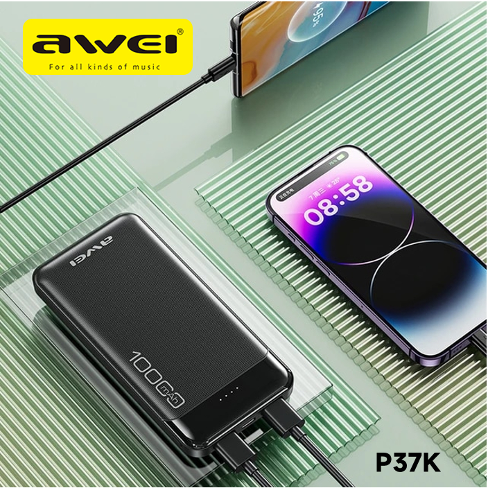 Awei P37K 10,000mAh Portable Power bank Powerful Fast Charging 2 Output 2 Input