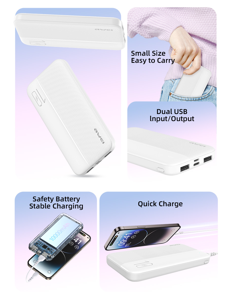 Awei P53K 10,000mAh Power Bank Fast Charging 2.1A Portable Light Weight Dual USB with LED Display 