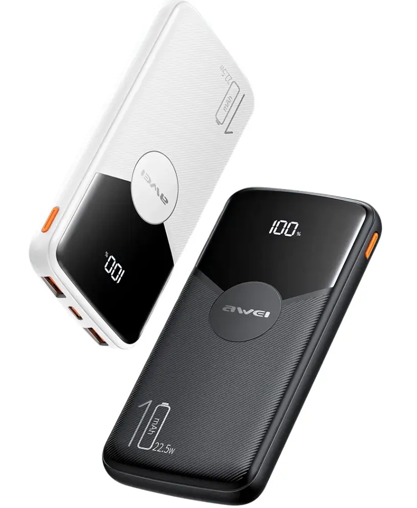 Awei P63K 10,000mAh Power Bank Fast Charging 20W Type C Port USB C Micro USB LED Light Display