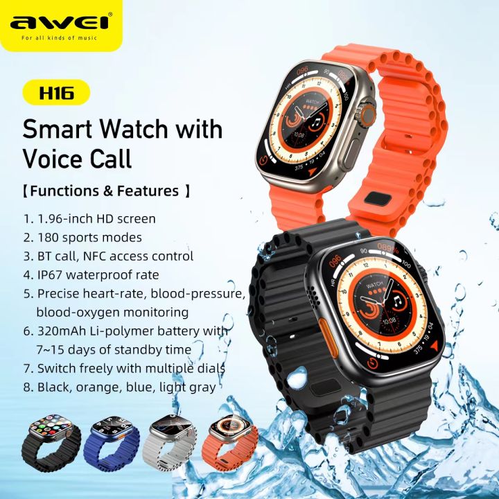 Awei H16 Smart Watch NFC GPS Smartwatch Body Temperature Measuring Bluetooth Calls